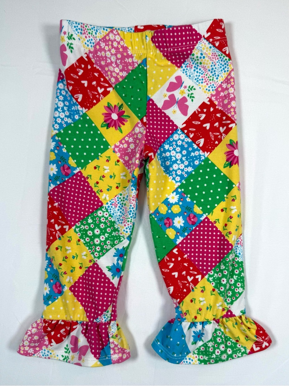 COUNTING DAISIES Girls Patchwork Print Ruffle Bell Leggings 18m Cottagecore Boho
